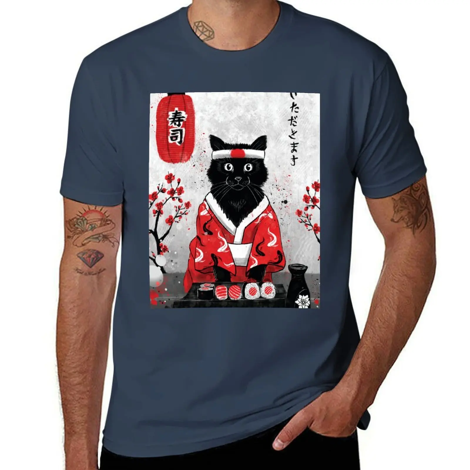 Colección Japan Sushi Cat, camiseta de talla grande, camiseta sencilla