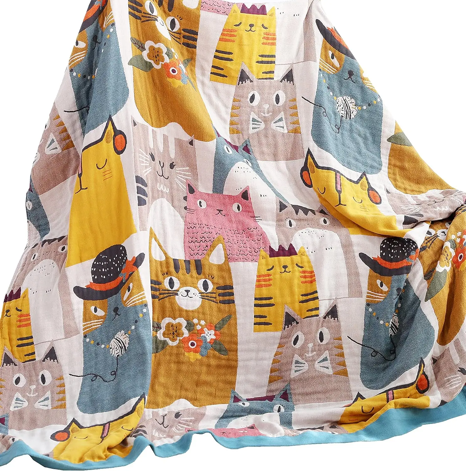 

Cat Kitty Kids Girls Cute Blanket Throw For Bed Sofa Couch,100% Combed Cotton 4 Layer Soft Warm Quilt Throw Blanket Cartoon Bed