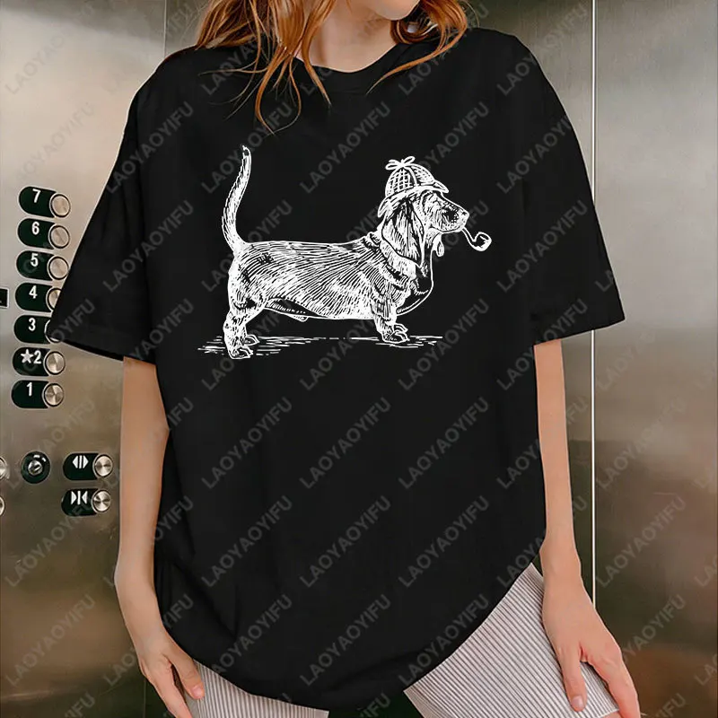 Basset Hound Sherlock Holmes Mom Tshirt Dog Mama Funny Gifts Clothing Pet Animal Lover Cute Cotton Tees Men Women Popular Tops