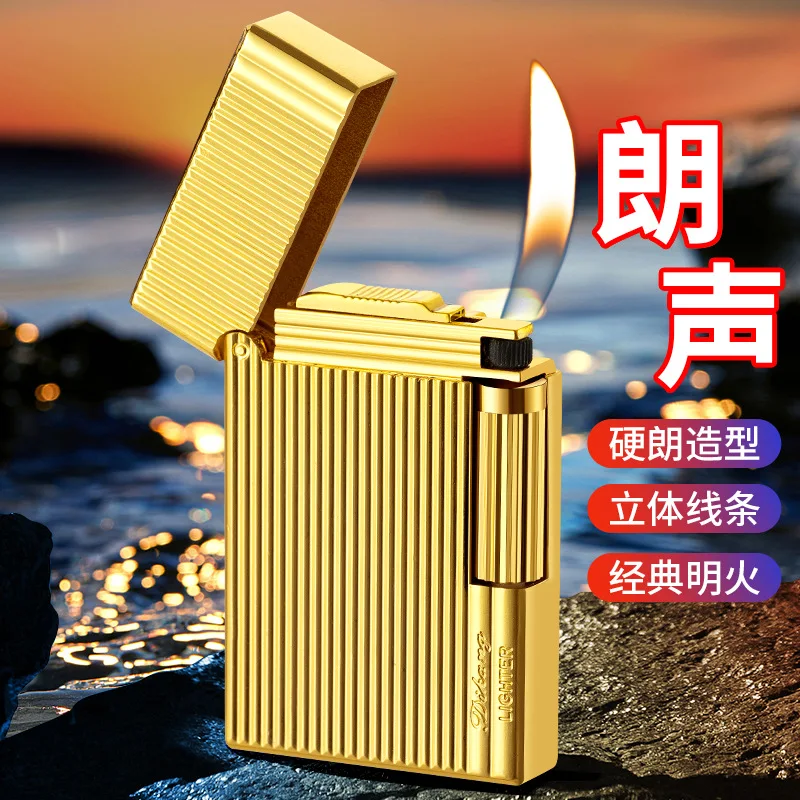 New Men's Business Trend Open Cover Steel Sound Inflatable Metal Straight Gas Lighter Men's Gift Cigar Cigarette Accessories