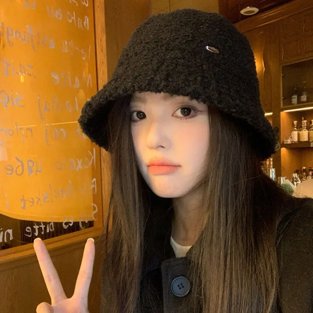 Breite Krempe Plüsch Fischer Kappen Warm Halten Verdickt frauen Eimer Hut Retro Vintage Casual Warme Becken Hut Herbst Winter