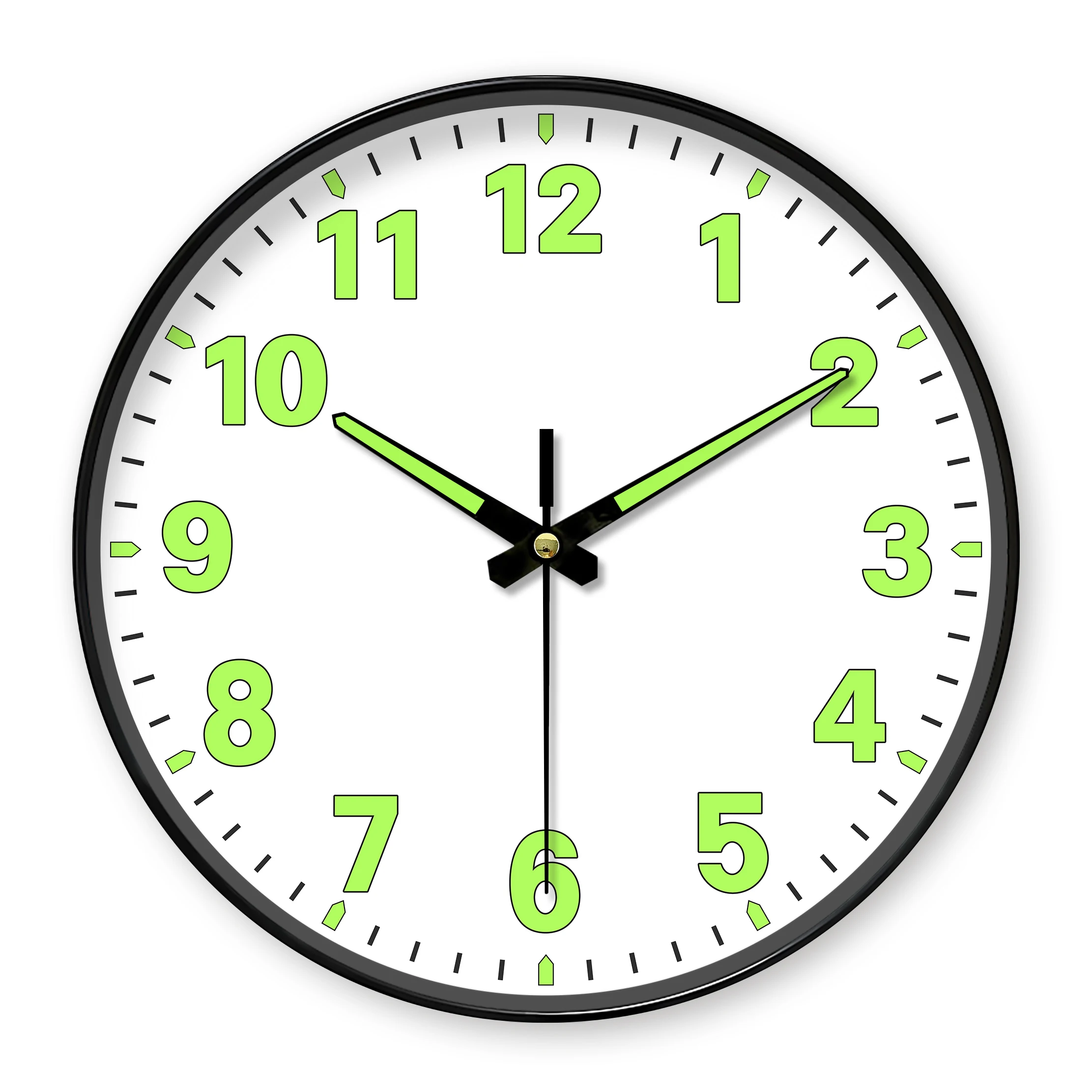 밝은 야광 숫자가 있는 둥근 발광 벽시계, 석영 무브먼트, 읽기 쉬운 디자인