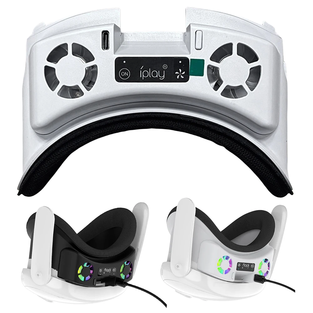 Face Cover with Cooling Fan Facial Interface Radiator Rechargeable with RGB Light with Anti-Leakage Nose Pad for Meta Quest 3