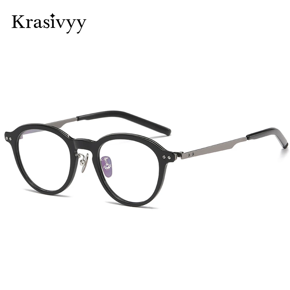 

Krasivyy Titanium Glasses Frame Men Retro Round European Brand Acetate Eyeglasses Males High Quality Full-rim Eyewear Frames