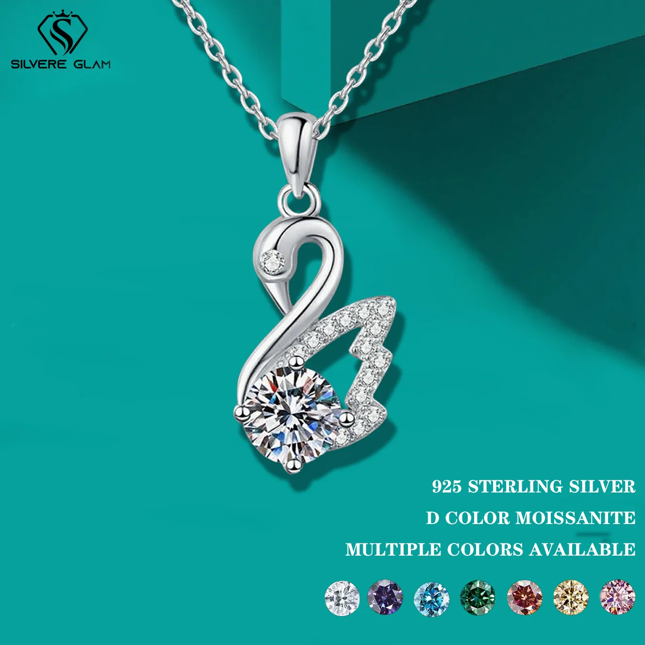 

TY 1CT Moissanite Necklace 925 Sterling Silver Swan Pendant Necklace D Color with Certificate Exquisite Jewelry Party
