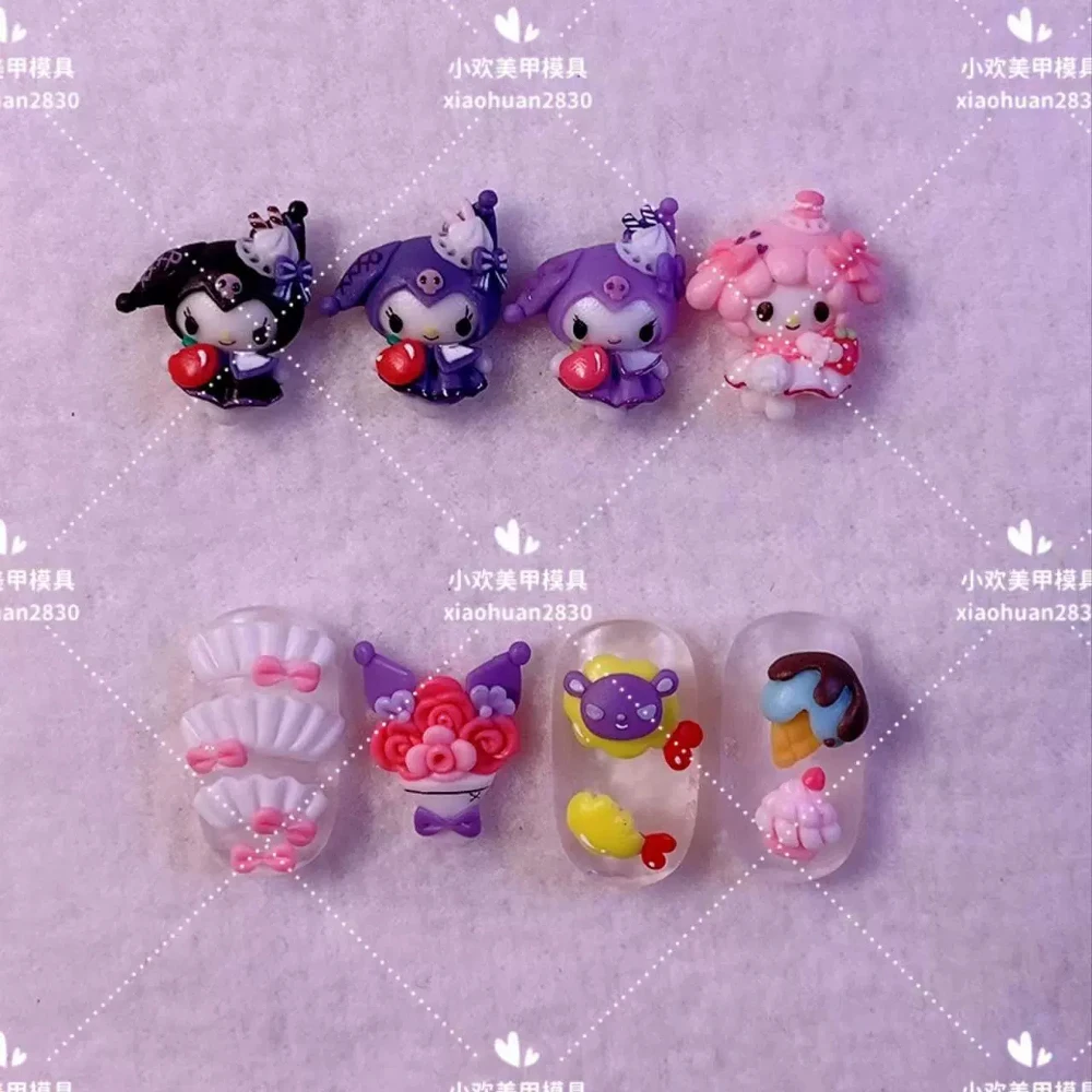 Creamy Dessert Sanrio Kuromi Mymelody Nails Mold Finished Product Ice Cream Diy Handwork Silica Gel Nails Repeated Use Mold Tool