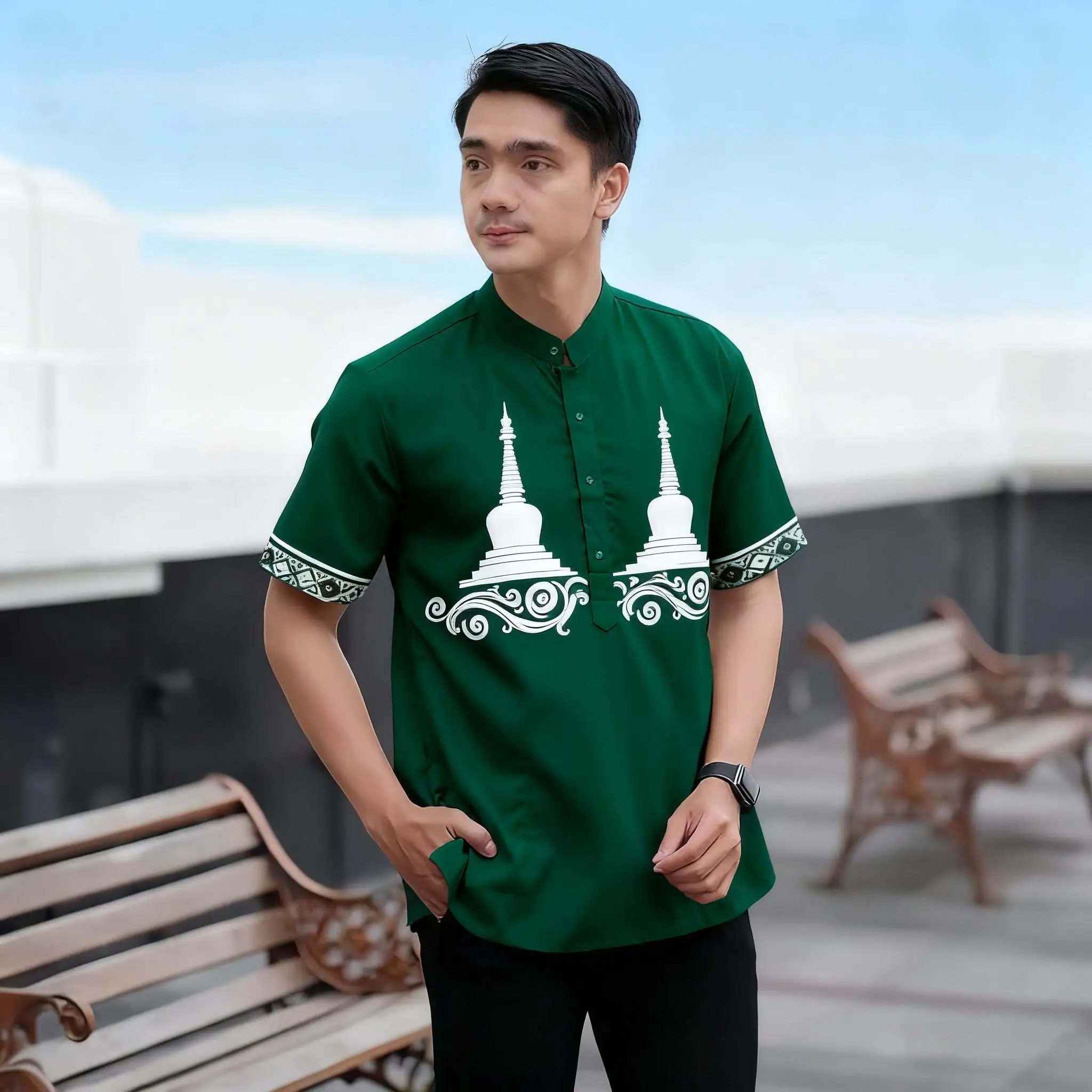 Mens Abaya Thobe Arabic National Style Henley Banded Plain Gown Shirts Muslim 2026 Thobe Middle Eastern Islamic Short-sleeved