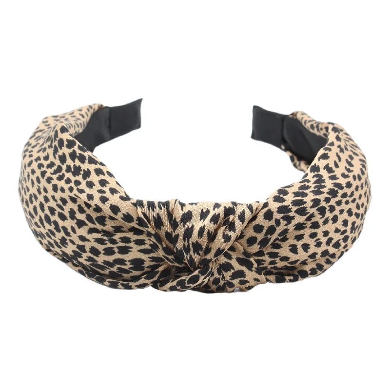 1PC Retro Leopard Breiten Rand Stoff Haarband Sommer Neue Kreuz Knoten Temperament Einfache Mode Stirnband – Detail 2