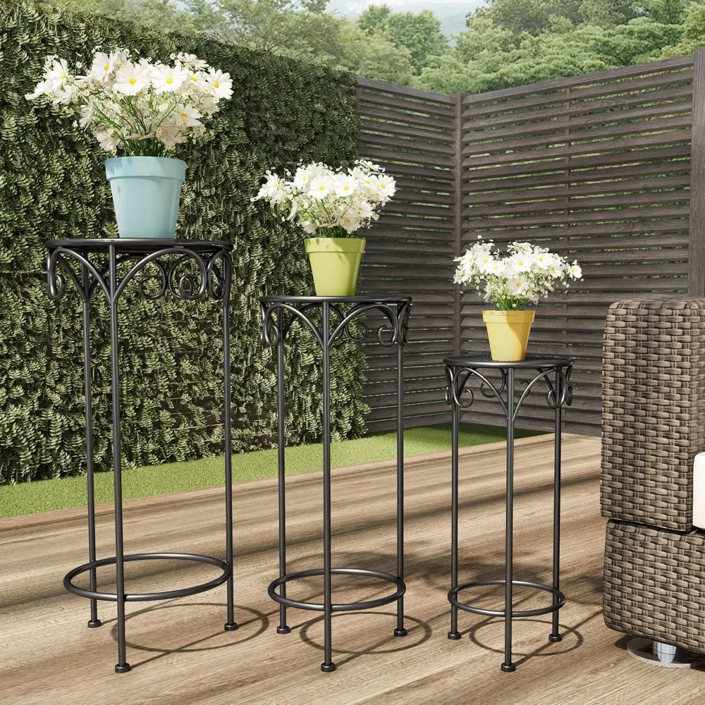 Support pour plantes pliant en fer forgé à 3 niveaux pour une utilisation intérieure et extérieure avec étagères découpées au laser
