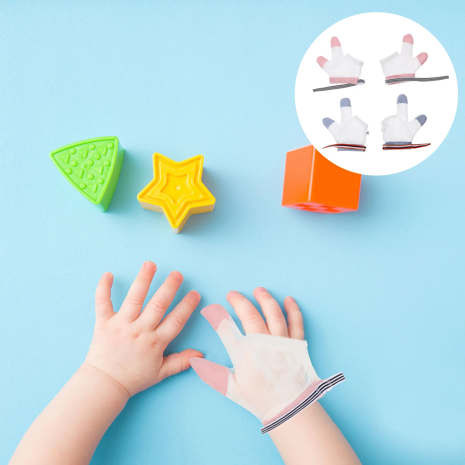 

2Pairs Anti Biting Finger Sleeves for Babies Stop Thumb Sucking Gloves Newborn Breathable Skin Friendly Adjustable Cuff Infant