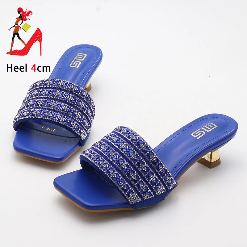 

Тапочки на низком каблуке 4 см, элегантные женские босоножки с квадратным носком, роскошные сабо на высоком каблуке со стразами, блестящие летние женские туфли без шнуровки