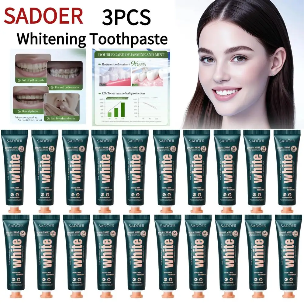  SADOER 3PCS Fresh Bright Breath Remove Stains Cleaning Teeth Removal Bad Whitening Toothpaste Breath Freshening Toothpaste