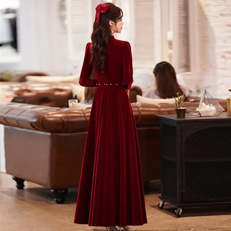 Red Velvet Dr Wedding New 2024 Ele Wine Red Color Bridal Dr for Engagement And Return Wedding Ceremony