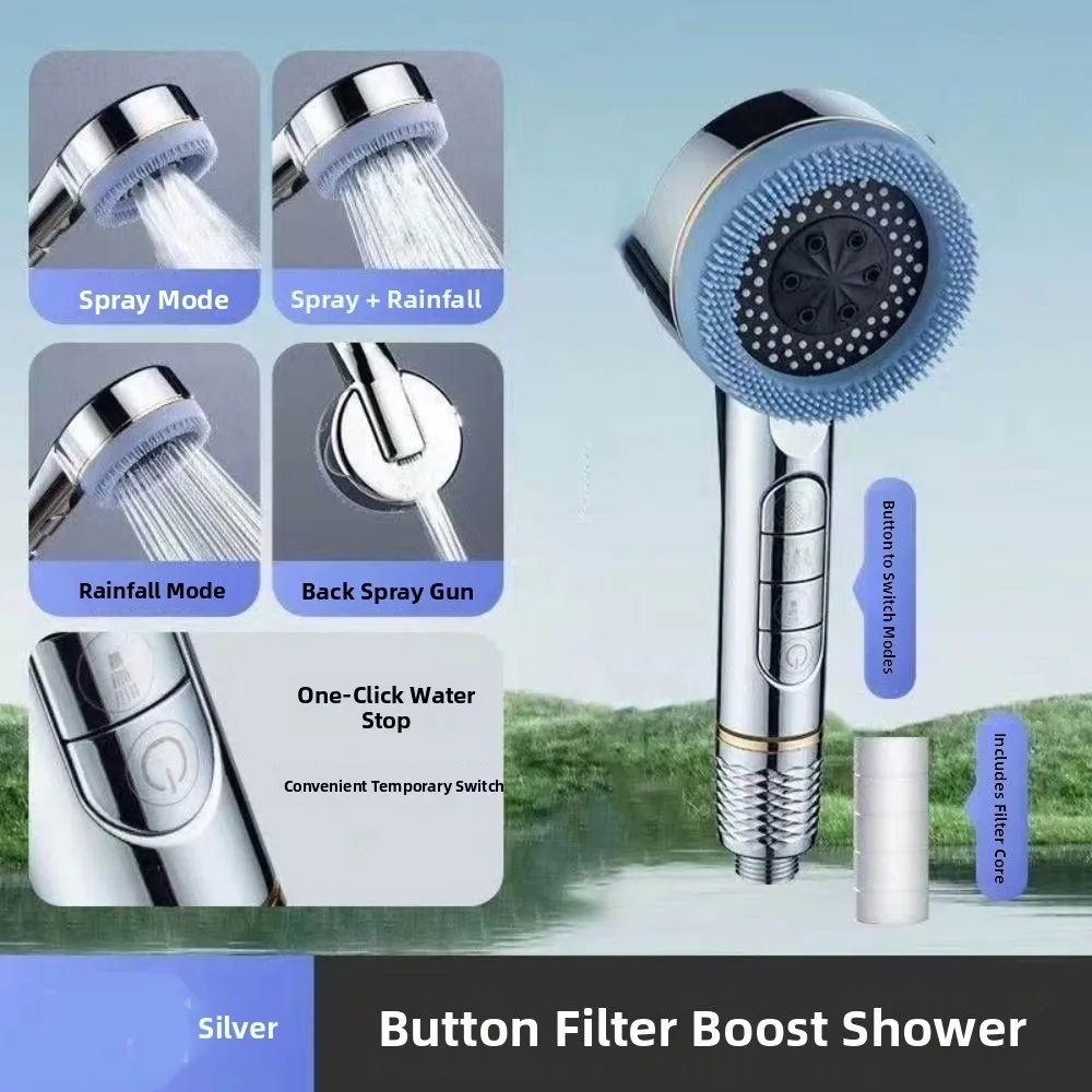 4 Modes Shower Head One-Key Stop Water With Filter Element High Pressure Showerhead Water Saving Handheld Shower Sprayer Head