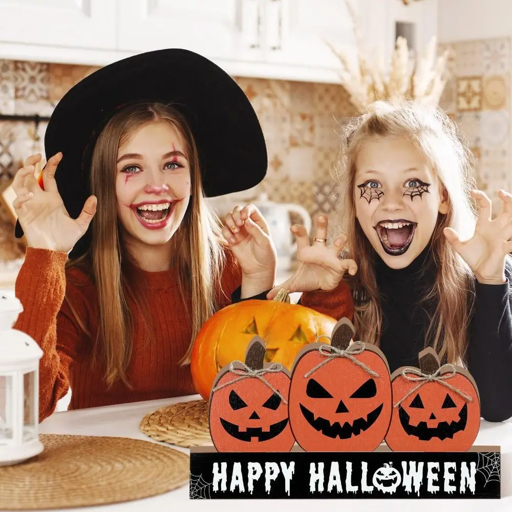 

Wooden Fall Pumpkin Table Decor Cute Funny Halloween Desk Decoration Decorative Halloween Ornaments Tabletop