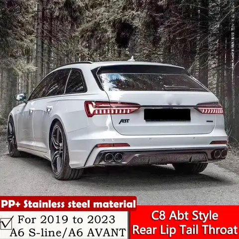 2019 ~ 2023 A6 S-라인 개조 광택 블랙 PP Avant A6 Abt 후면 디퓨저, C8 Abt-PP 스타일 후면 립 테일 스로트