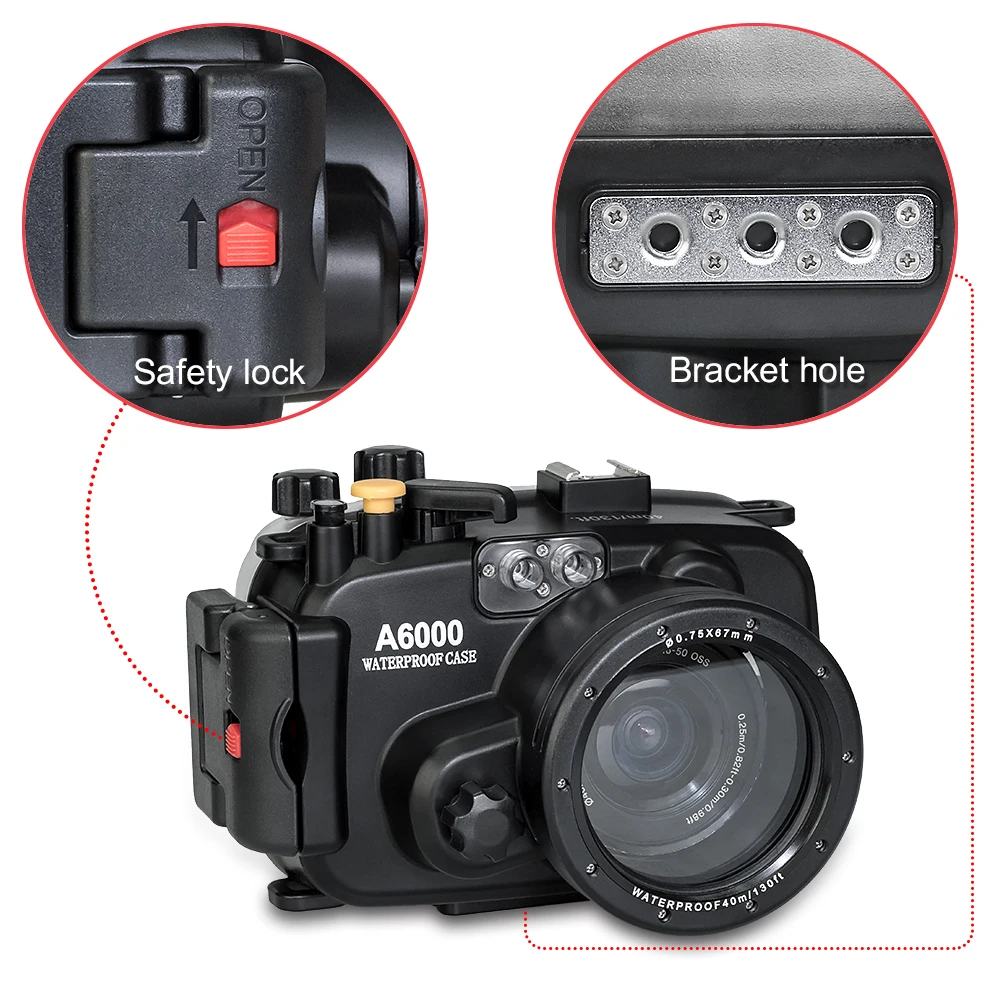 For Sony A6000 16-50mm Lens Meikon 40M 130ft Waterproof Underwater Housing Case Cover Camera Diving Swimming