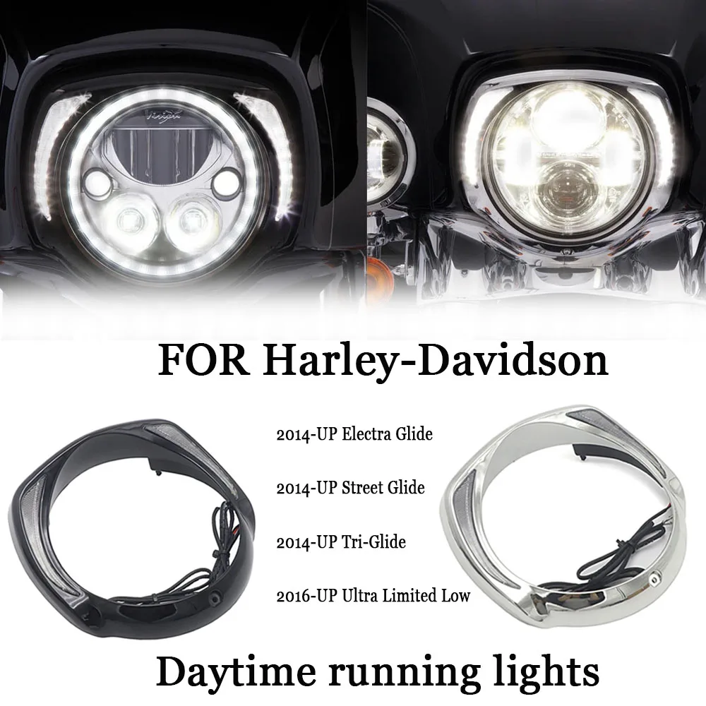 

For Harley Touring Tri Road Street Electra Glide FLHTCU LED Headlight Bezel Light Daytime running lights