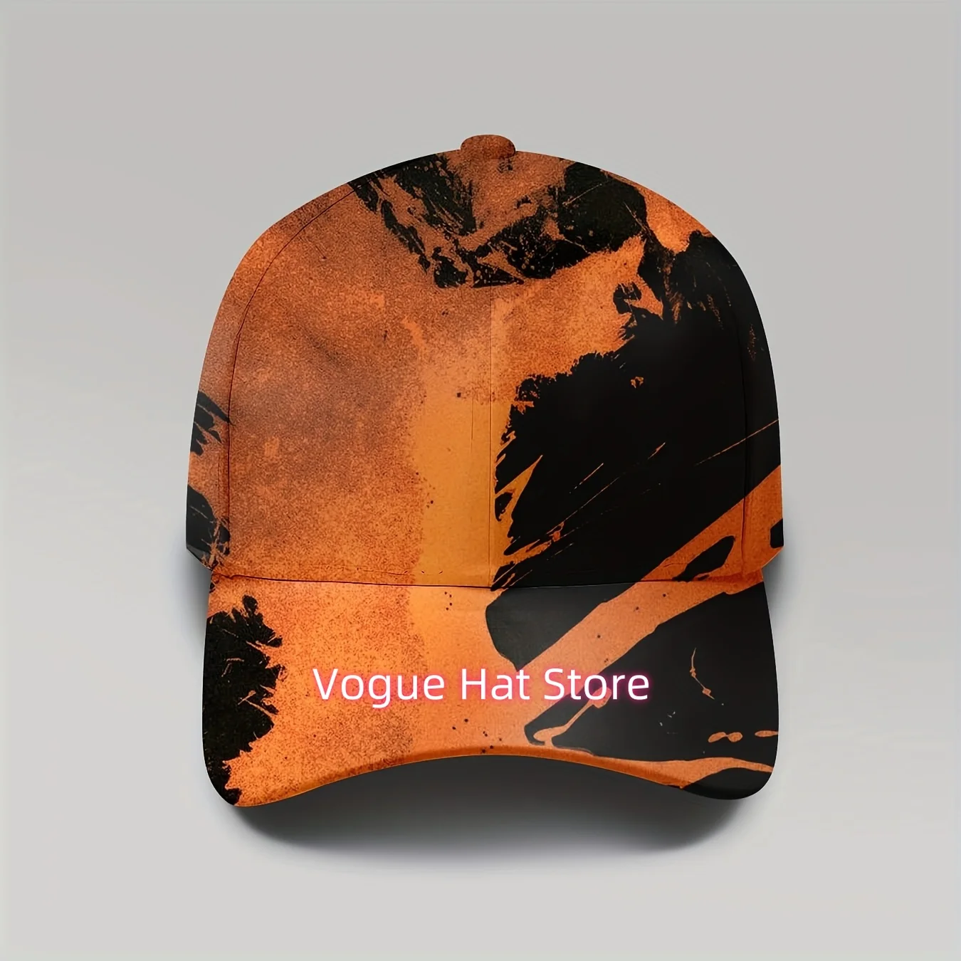 1pc Men's & Women's Abstract Brushstroke Baseball Cap - Orange & Black All-Over Print Adjustable Snapback, Lightweight Breathabl