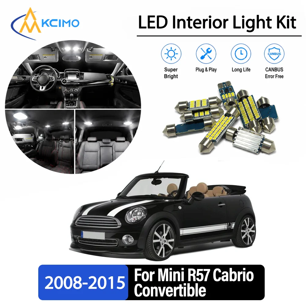 For Mini R57 Cabrio Convertible 2008-2015 Premium No-Wire Continuous Glow Auto Interior LED Bulb Remodel Set Cabin Refit Lamps