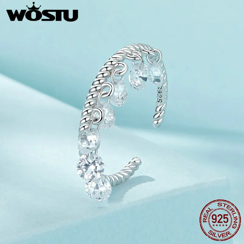

WOSTU 925 Sterling Silver Tassel Zircon Opening Ring For Women Wedding Party Daily Gift Adjustable Fine Jewellery FIR990-E