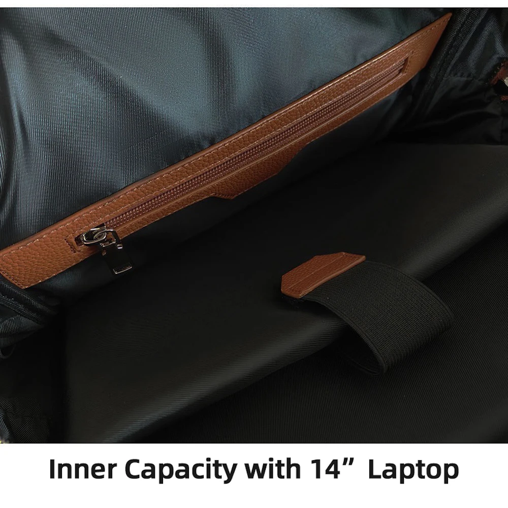 حقيبة ظهر رجالية فاخرة باللون البني مقاس 14 بوصة للكمبيوتر المحمول مقاومة للماء من جلد البولي يوريثان المحبب حقيبة ظهر مدرسية هدية للرجال