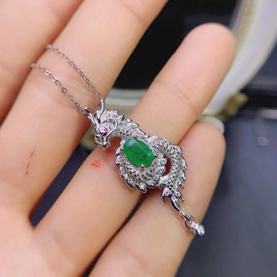 KJJEAXCMY New Jewelry Natural Women's Emerald Pendant 925 silver inlay Colorful and splendid Crystal pure fire flash explosion