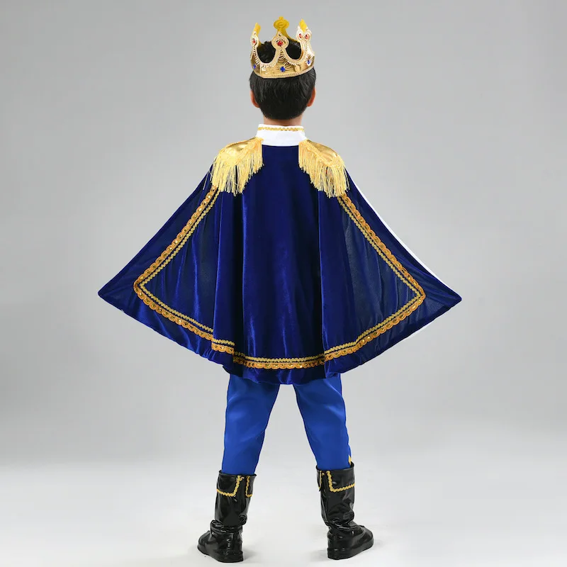 7Pieces Boys Prince Charming Costume Set Medieval Royal Cosplay Outfits for Kids Birthday Halloween Carnival Dress Up Fancy Suit