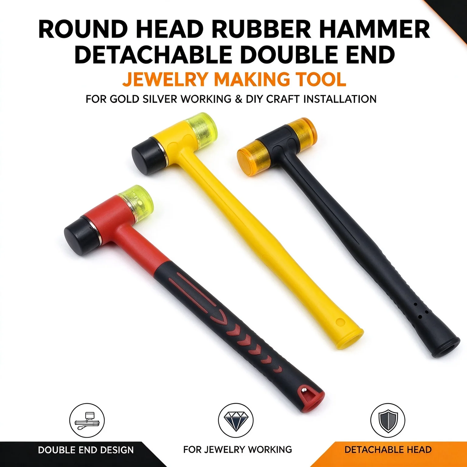 Round Head Rubber Hammer Detachable Double End-Jewelry Making Tool for Gold Silver Working & DIY Craft Installation jewelry tool