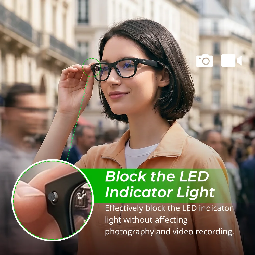 HIBLOKS LED Anti Glare Stickers For Ray-Ban Meta Blayzer Optics/Scriber/Adventurer/Starfire Kylie Edition/Fury Smart Glasses