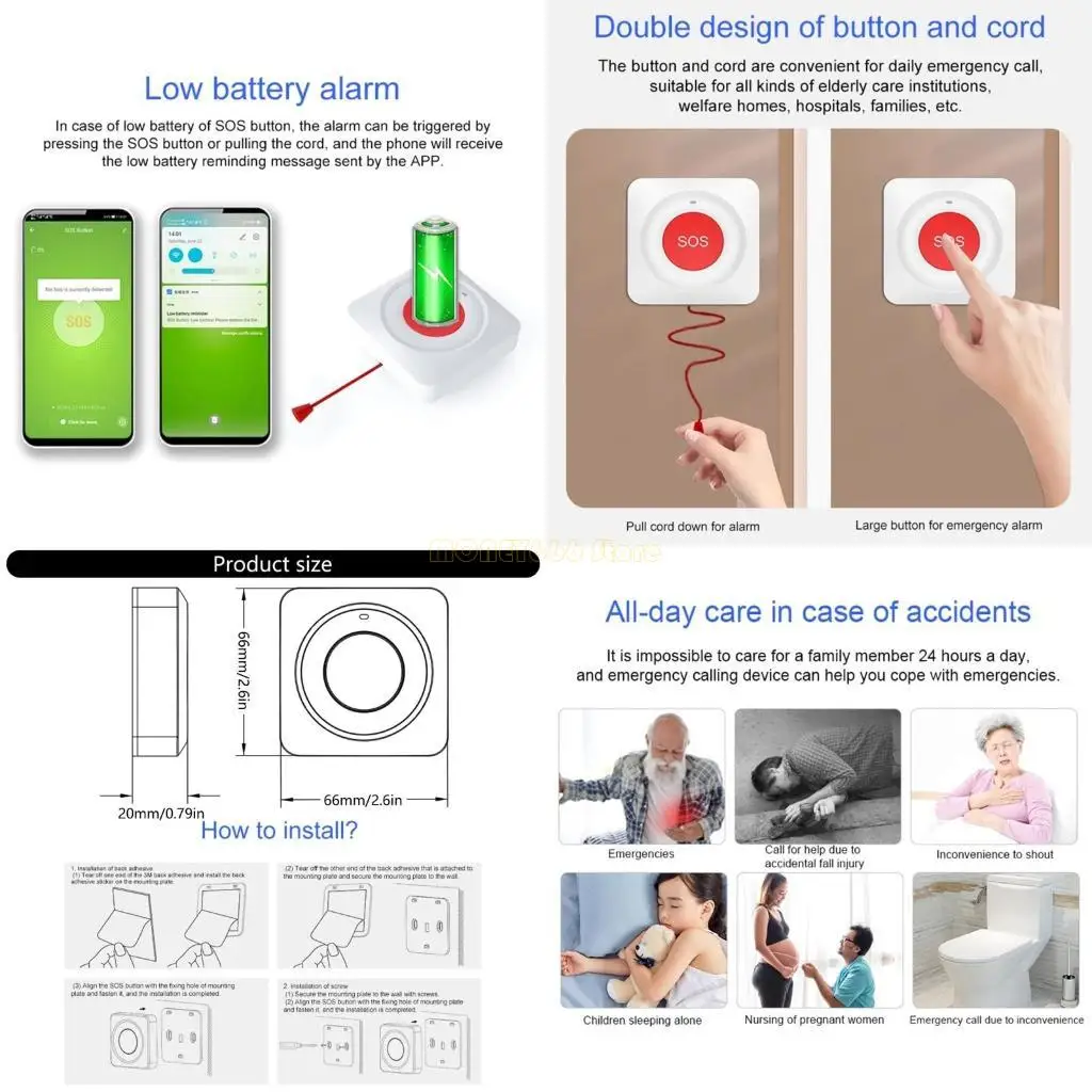 

F62C Portable Alarm Button Wireless SOS Button Elderly Care Alert System for Disabled
