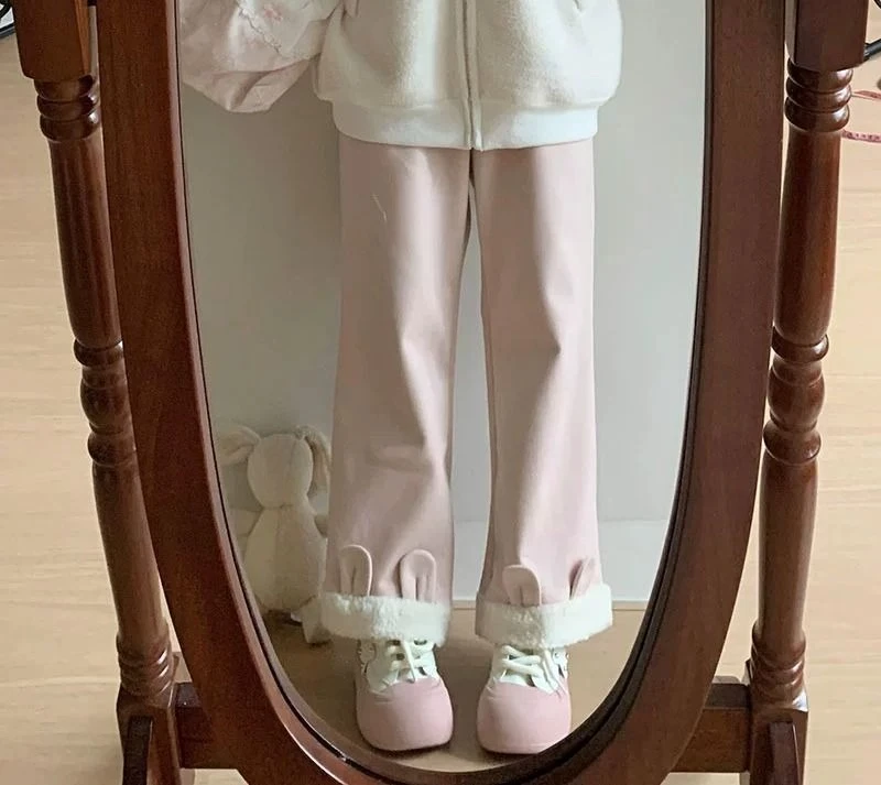 Pantaloni dolci Kawaii da donna soffici orecchie di animali decorazione pantaloni casual Y2K dolce estetica Harajuku sottocultura pantaloni autunnali