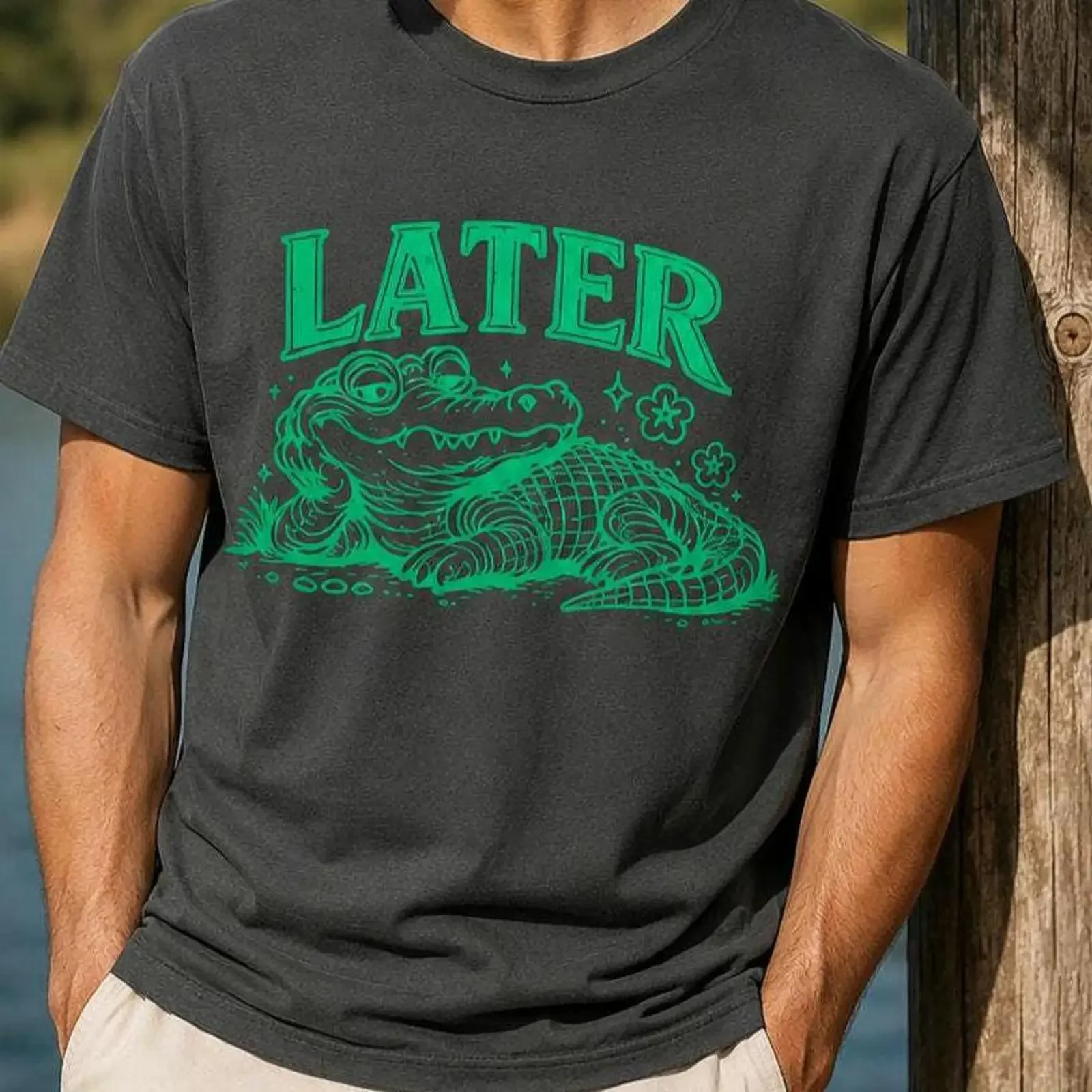Later Alligator Funny Crocodile T Shirt Retro Animal Cute Casual Summer Humor vintage Washed Unisex Stylish homme Comfortable