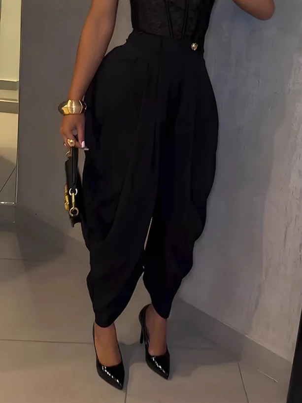 2026 Trend Mid Waist Women's Cargo Harem Sweat Pants with Ruched Design Casual Street Style Trousers Office Ladies Work Trousers - Image 3