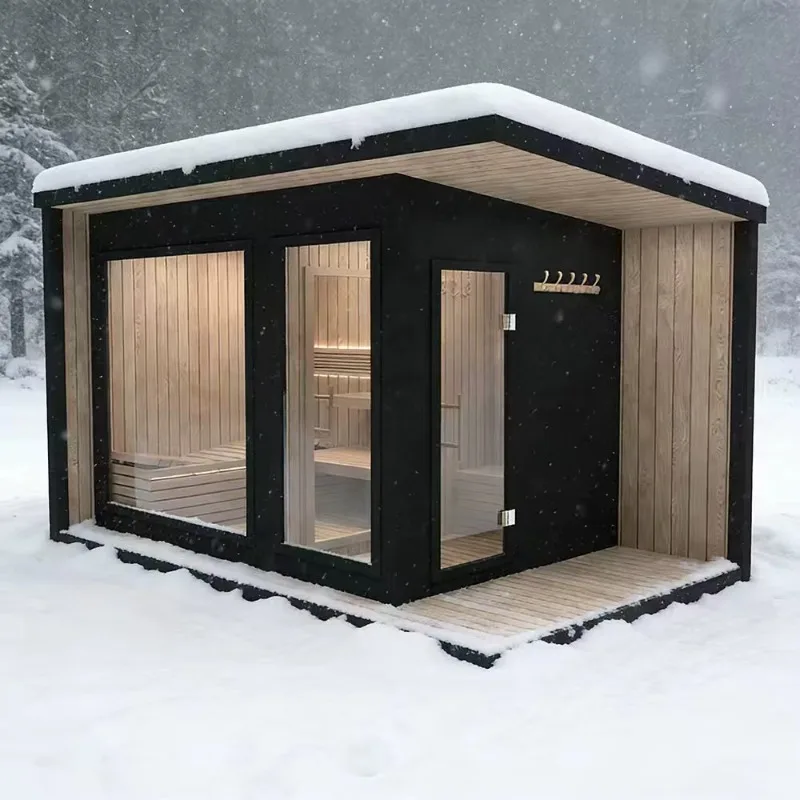 Plug And Play Solid Wood Outdoor Sauna Room With Sitting Area Energy‑Saving Home Leisure Spa Cabin