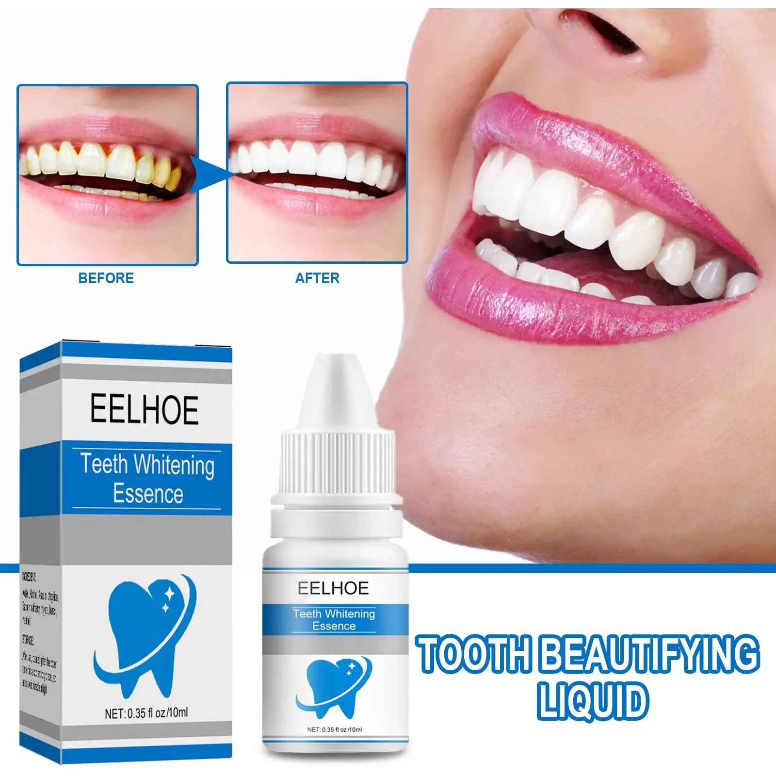 Teeth Whitening Essence com Cotonetes, Clareamento dos dentes, Efeito Soro Branqueador, Mancha de Placa, Limpador Oral, 10ml, 2Pcs