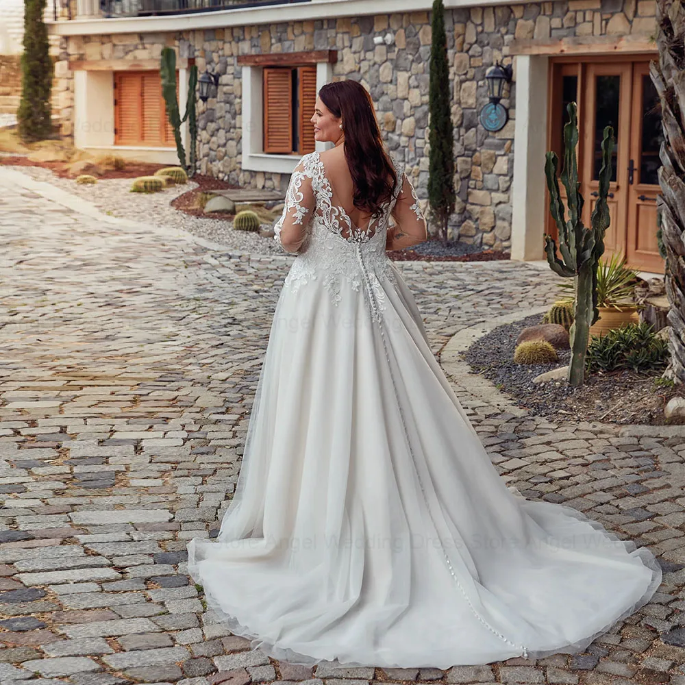 ANGEL Exquisite Tulle Plus Size Wedding Dresses 2025 Customized A-Line V-Neck Appliques Backless Bridal Gowns Vestido de Novia