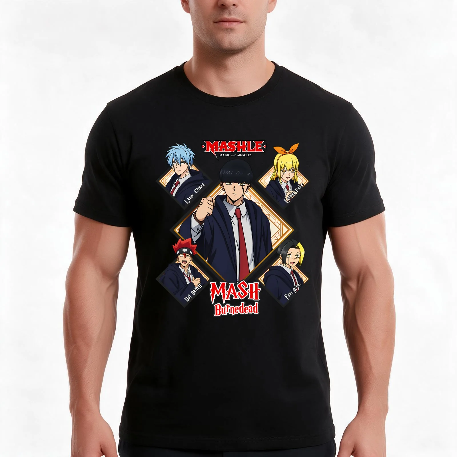 Mash Mashle Magic And Muscles T-Shirt, Summer Casual Cotton Tee, Oversized Streetwear Tops, Vintage Graphic Print, 100% Cotton