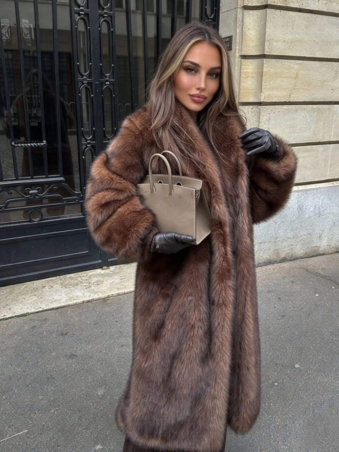 Women's imitation fur coat autumn and winter plush trench coat environmentally friendly fur coat
