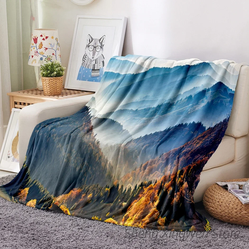 Forest Fog Blanket Plush Warm Soft Cozy Flannel Throw Blanket Forest Warm Light Vintage Plants Forest Stream for Bed Sofa Decor