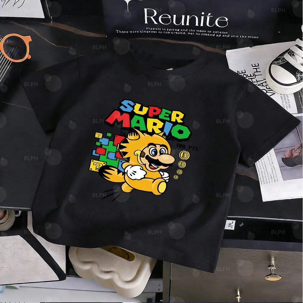 

Kids Mario Printed T-shirt Casual Soft Cotton Short Sleeve Tee for Boys Girls Summer Fashion Cartoon Comfortable Children Tops