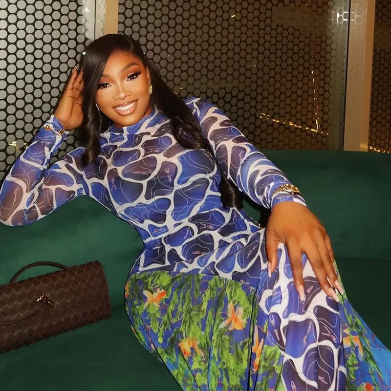 

Fashionable Long Sleeve Slim Fit Print Wrap Bodycon Dress Spring Summer New Arrival Women's Clothing Cross-Border Style