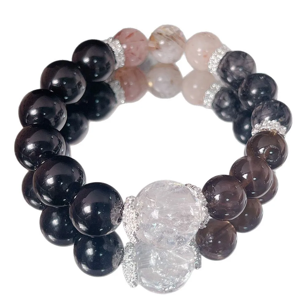 خمسة عناصر نقص المياه للنساء حجر السج الطبيعي الأسود سوبر سبعة الشاي كريستال متعدد الكنز سوار التوازن الطاقة #5