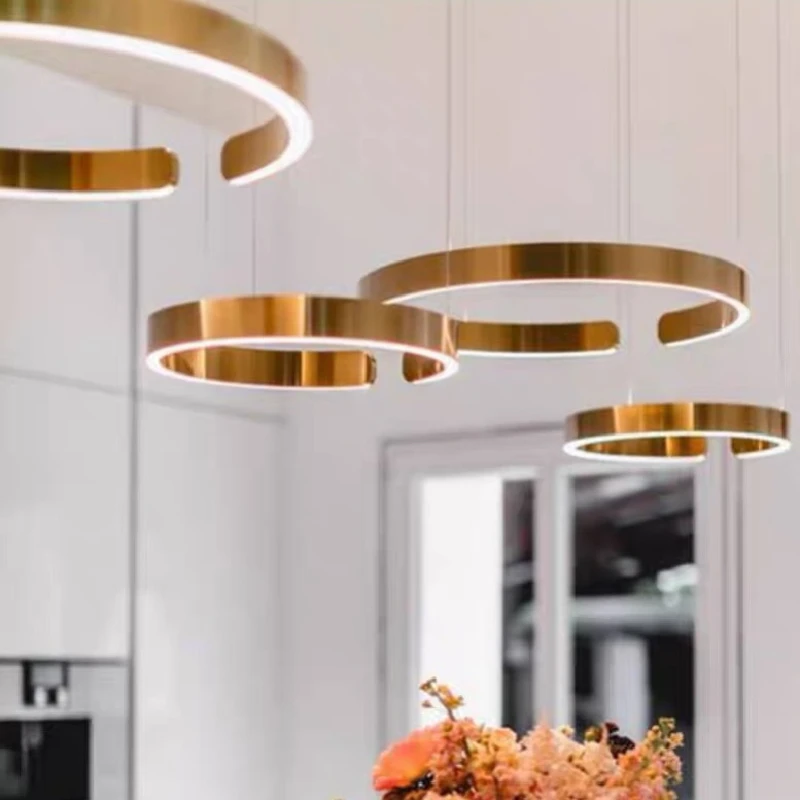 

Nordic Simple Living Room Chandelier, Italian Creative Light Luxury Hotel Showroom, Ring Ring, C-shaped Restaurant, Bar Chandeli