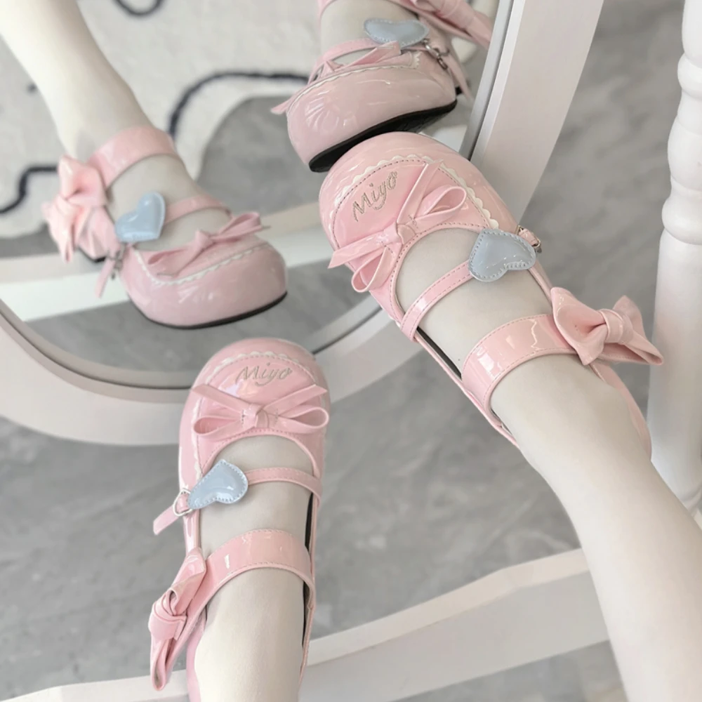 

Cute Lolita Kawaii Platform Shoes Round Head Casual Leather Low Heel Summer Heels Sweet Mary Janes Shoe Women Pumps