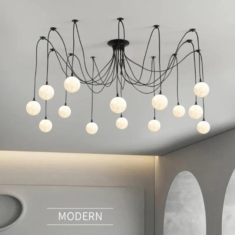 Nordic Planet Pendant lights Spider Chandelier For Living Room Bedroom Bar Home Decor Black&White ball Pendant Lamp