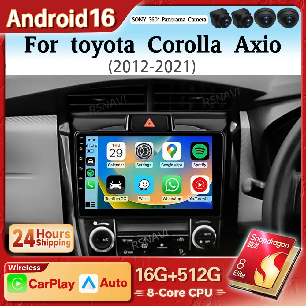 Android 16 Carplay Auto Screen Car Radio Multimedia Player For Toyota Corolla Axio 2 Fielder 3 E160 2012-2021 Stereo Snapdragon