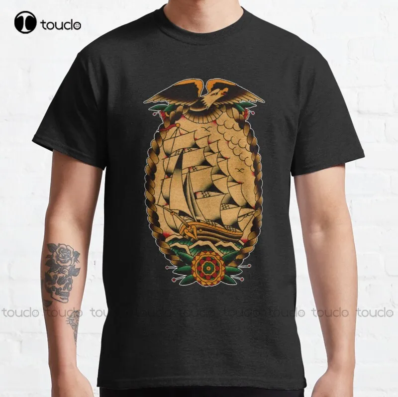 New Clipper Ship Old School Tattoo Classic T-Shirt Cotton Tee Shirt japanese shirt Unisex