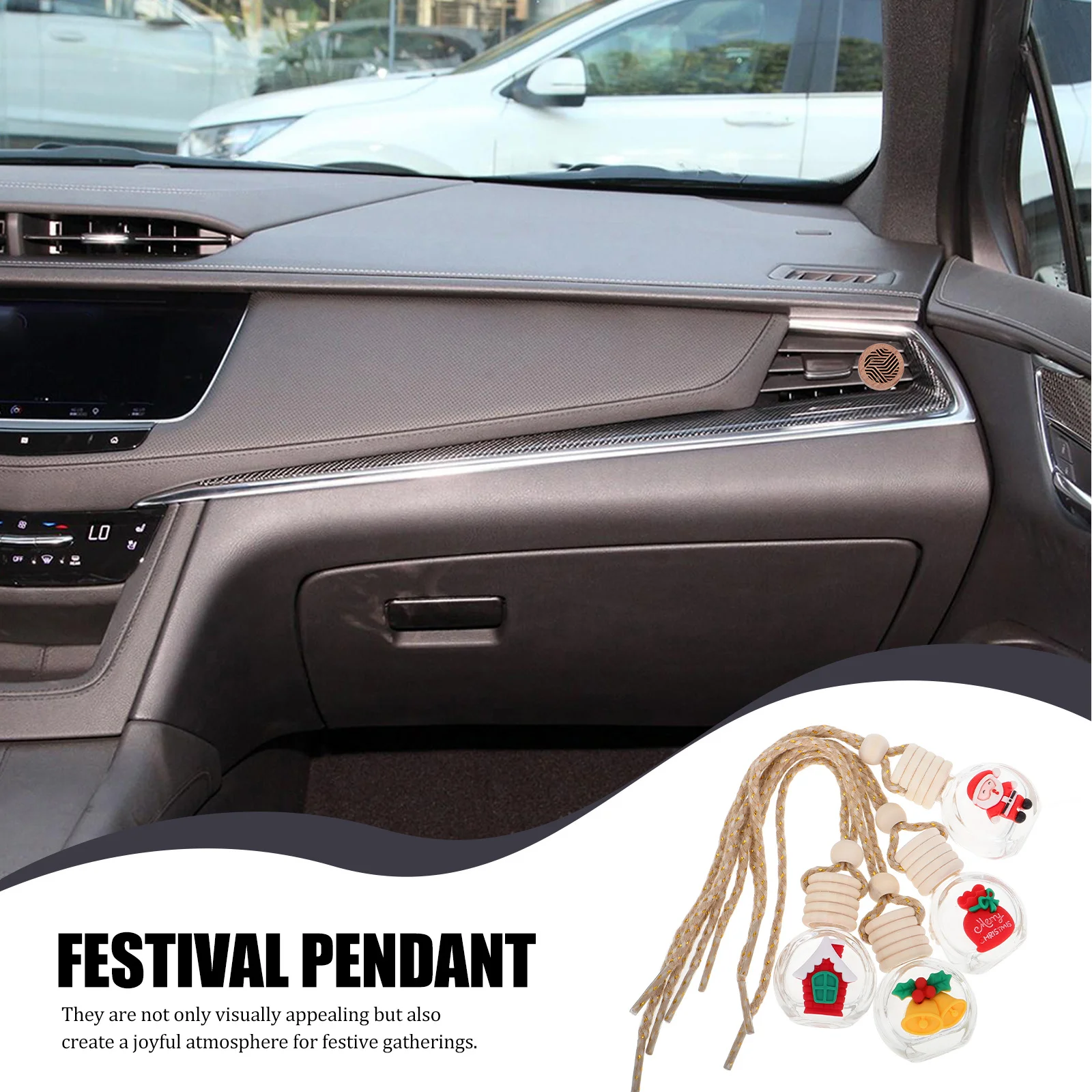 

4Pcs Hanging Car Air Freshener Bottle Christmas Cartoon Design Refillable Glass Perfume Diffuser Pendant Essential Oil Fragrance