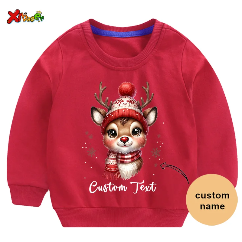 

Merry Christmas Sweatshirts Customized Name Girl Kids Clothes Girls Clothing Girl Sweatshirt Pullover Long Sleeved Shirt Hoodies